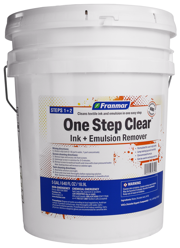 Franmar Ink + Emulsion Remover (One Step Clear) for Dip Tank Gallon -  Performance Screen Supply